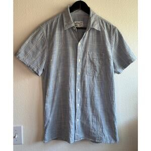 AMERICAN EAGLE | Blue Gray Striped Short Sleeve Button Up 100% Cotton | Medium